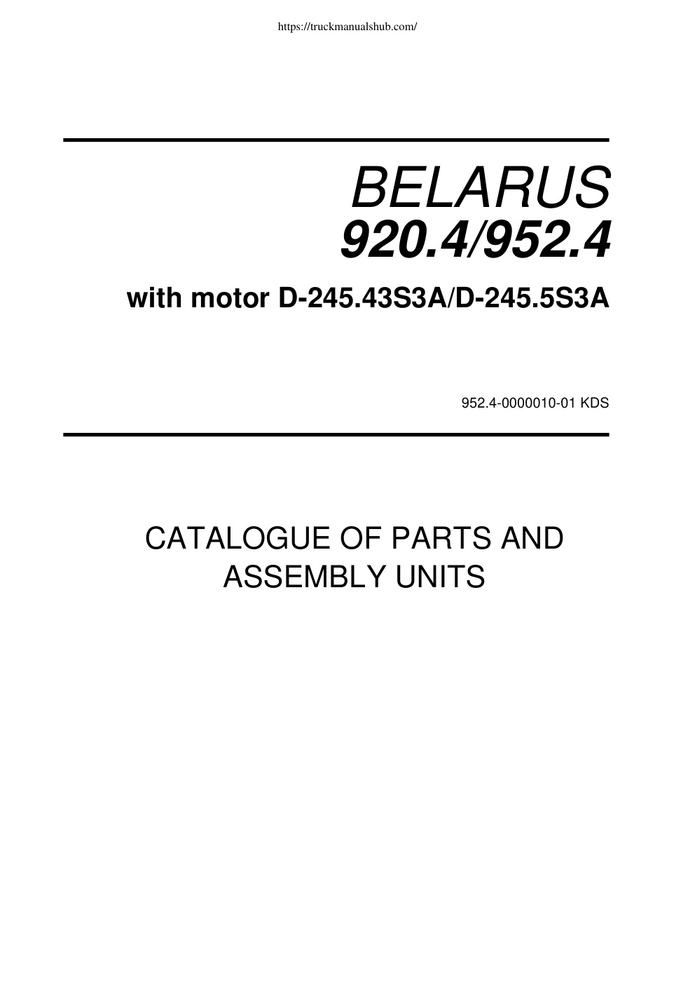 Première page de Belarus 920 4 952 4 Spare Parts Catalogue