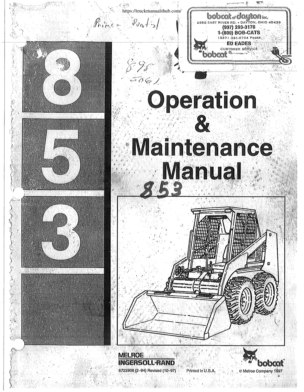 Première page de Bobcat 853 Operator Manual
