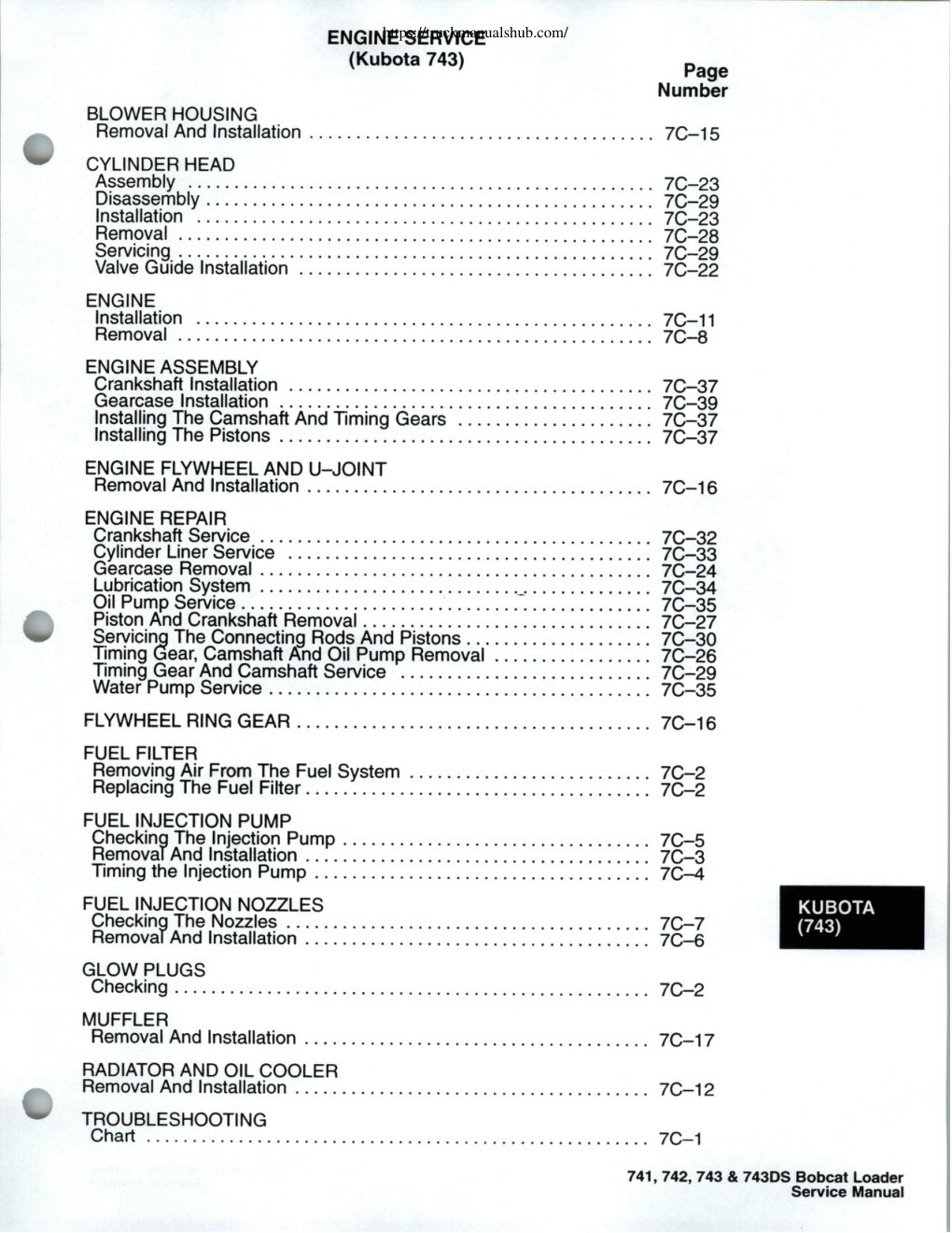 Première page de Bobcat Engine Service Manual Kubota