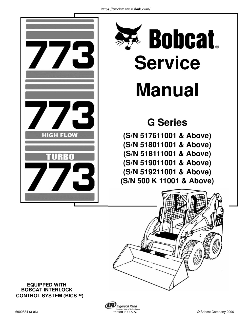 Première page de Bobcat Skid Steer 773 Service Repair Manual