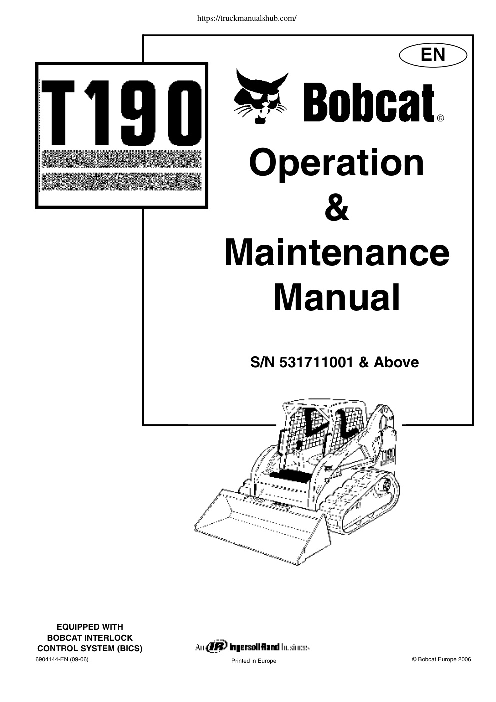 Première page de Bobcat T190 Operation Maintenance Manual