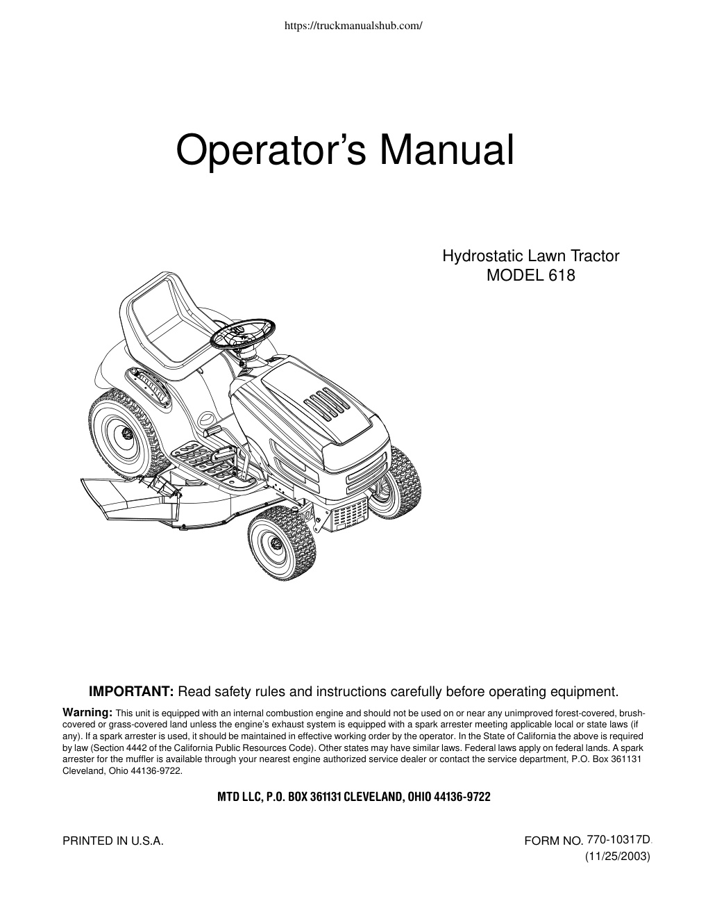 Première page de Bolens MTD Lawn Tractor Manual