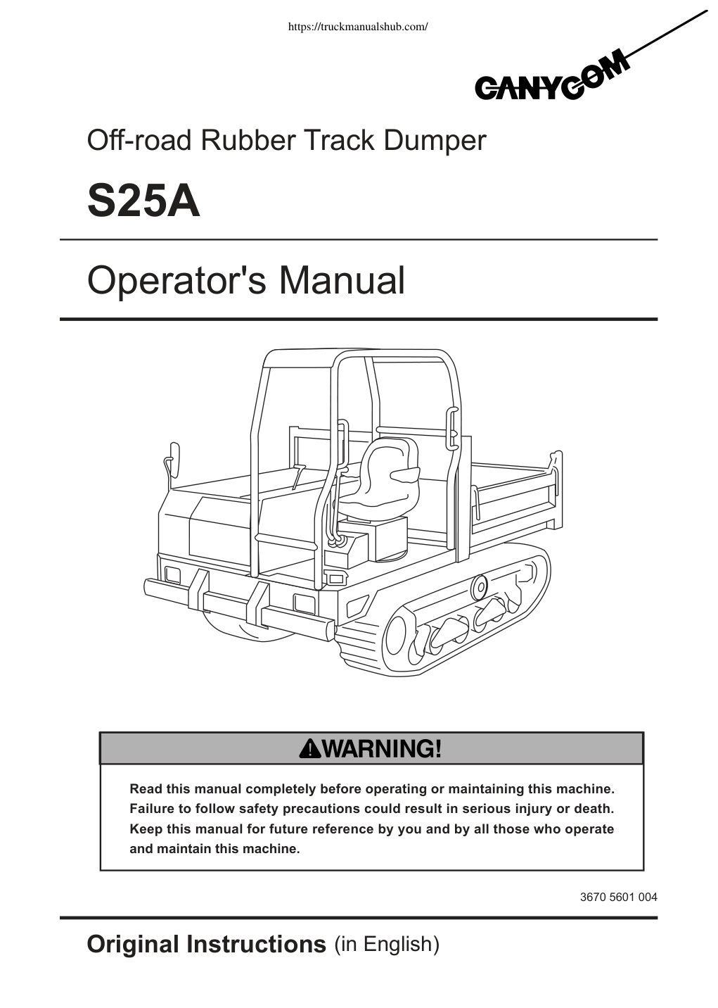 Première page de Canycom S25A Rubber Dumper Operators and Maintenance Manual