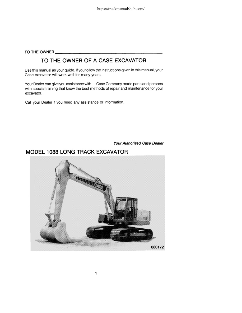 Première page de Case 1088 Long Track Excavator Shop Manual