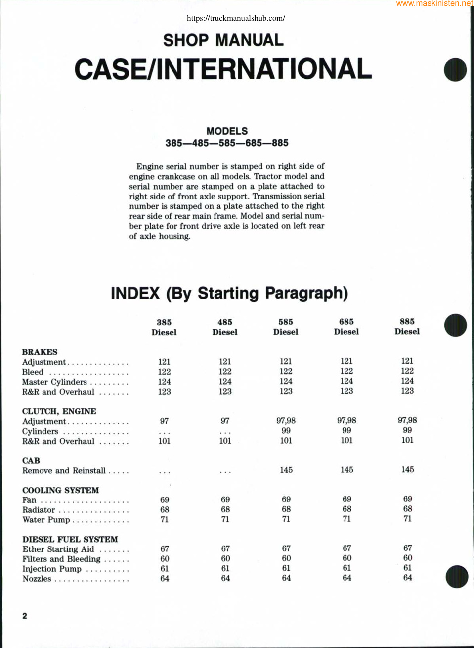 Première page de Case 385 885 585 485 685 Diesel Shop Manual