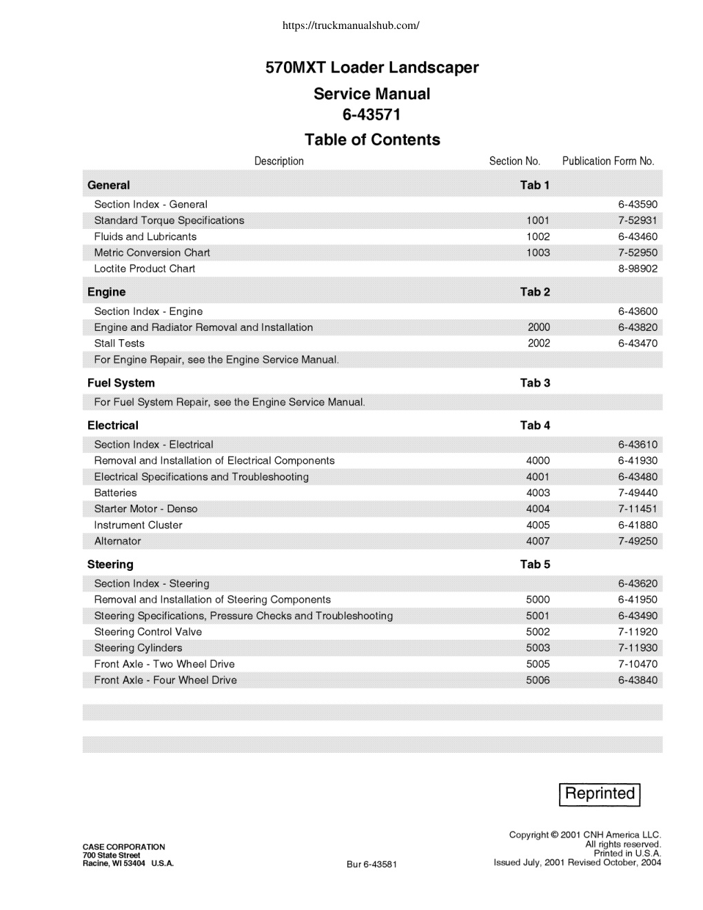 Première page de Case 570MXT Service Manual
