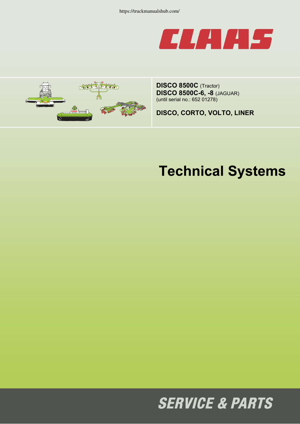 Première page de Claas DISCO CORTO VOLTO LINER Technical Systems Hydraulic System PDF manual