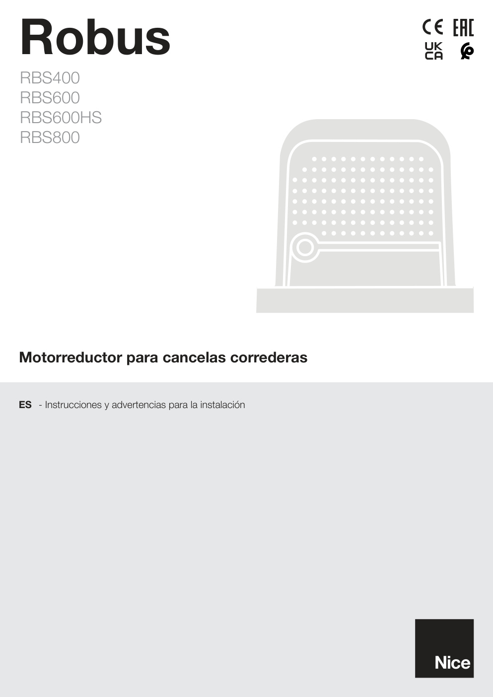 Première page de Motorreductor para cancelas correderas