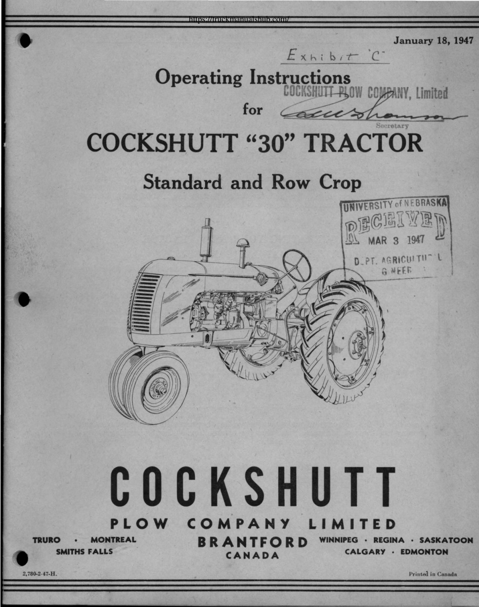 Première page de Cockshutt 30 Tractor Operating Instructions