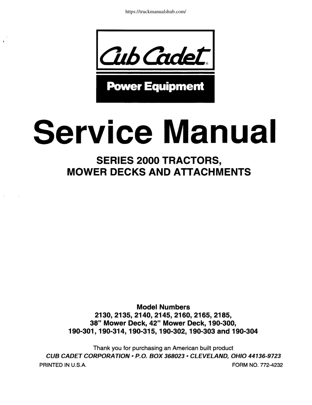 Première page de Cub Cadet 2000 Series Tractors Service Manuals