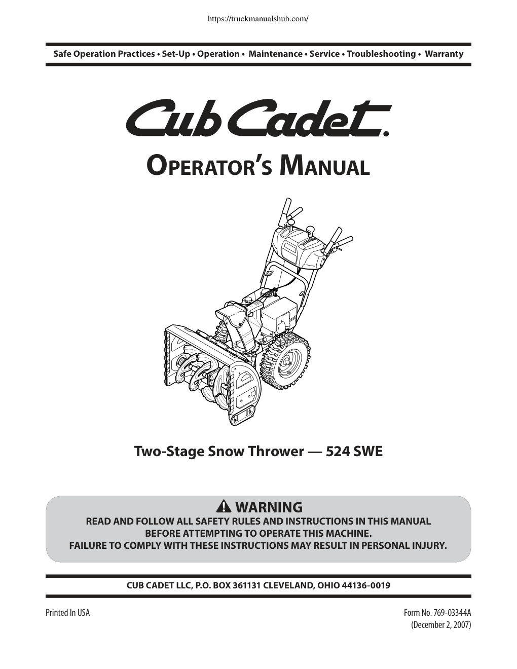 Première page de Cub Cadet 524 SWE Operator s Manual