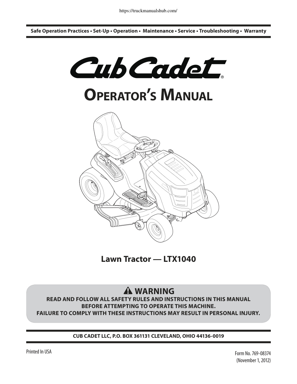 Première page de Cub Cadet LTX 1040 Operator s Manual
