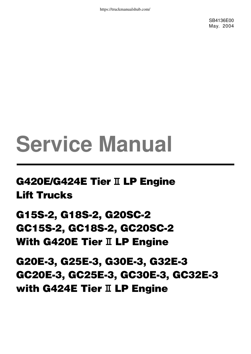 Première page de Daewoo G420E G424E Tier LP Engine Lift Trucks Forklift Service Manuals PDF