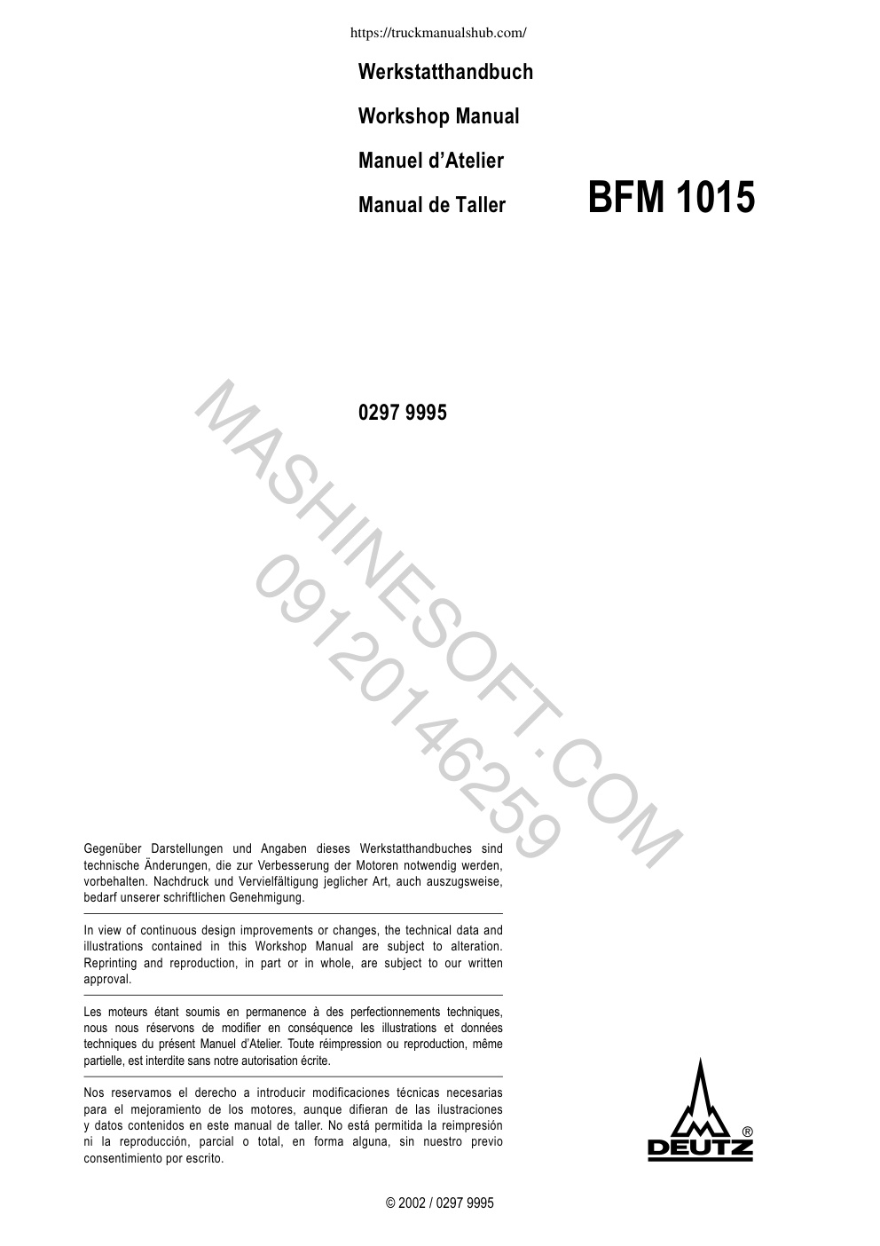 Première page de Deutz BFM 1015 Series BF6M 1015 C BF8M 1015 BF8M 1015 C BF8M 1015 CP BF6M 1015 CP Workshop Manual