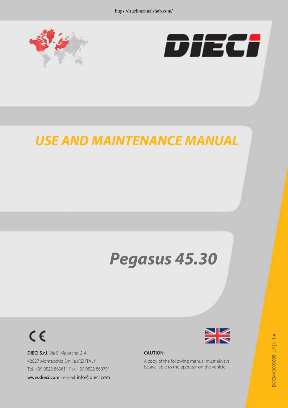 Première page de Dieci Pegasus 45 30 Use and Maintenance Manual