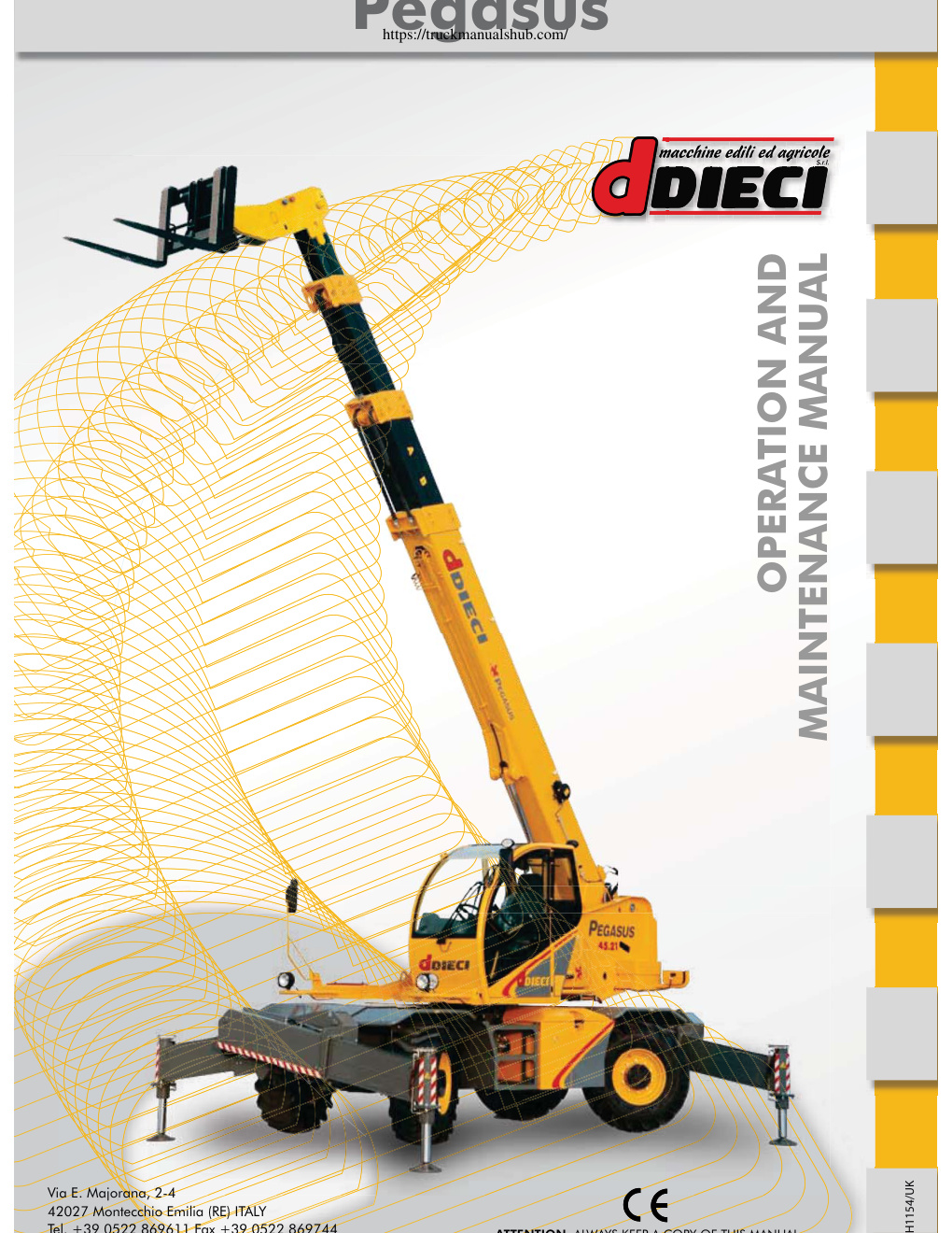 Première page de Dieci Pegasus Telehandler Operation and Maintenance Manual