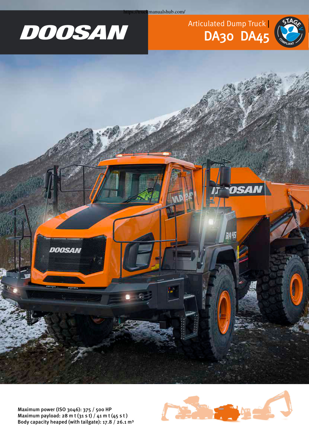 Première page de Doosan DA30 DA45 Articulated Dump Truck Brochure