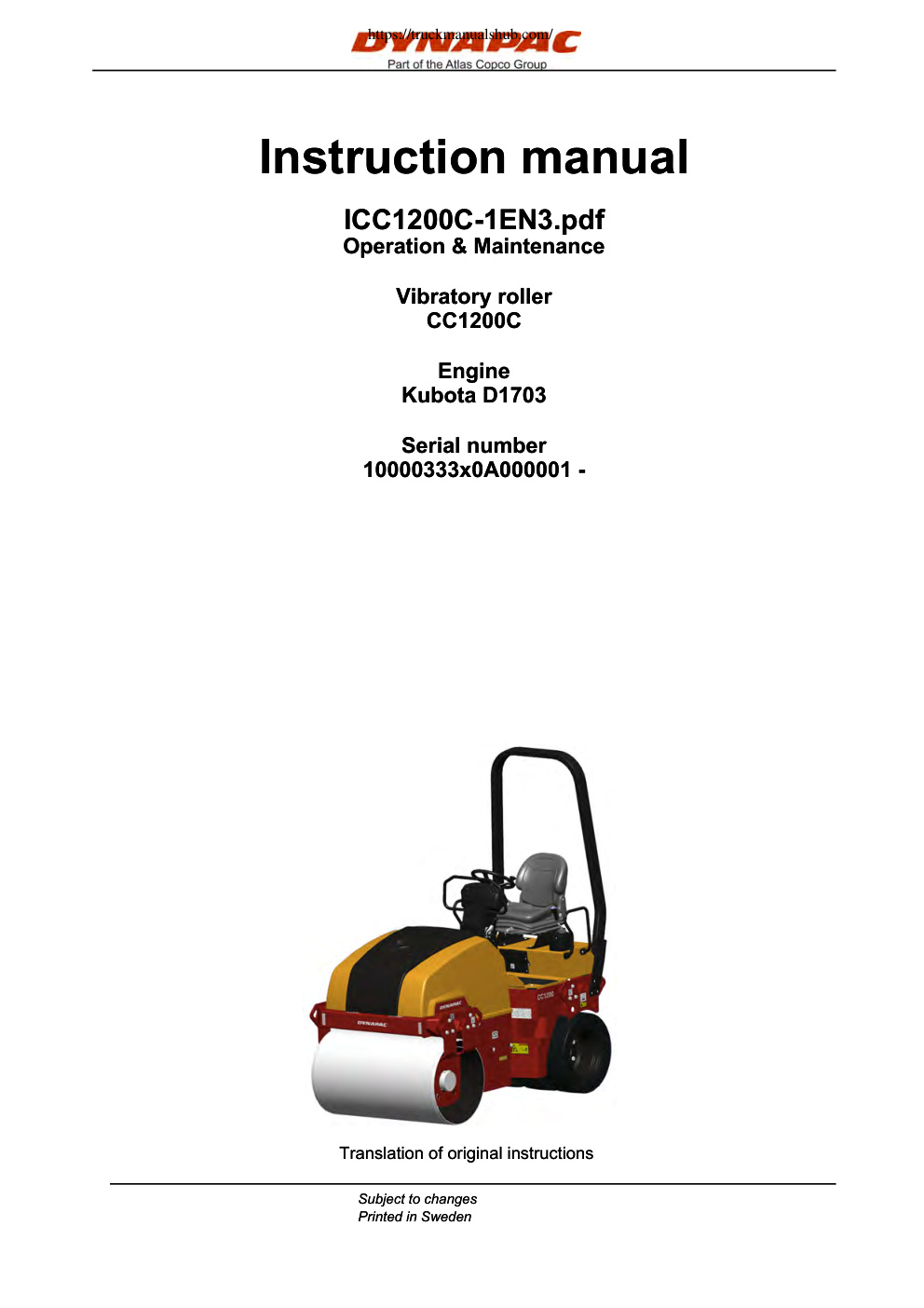 Première page de Dynapac ICC1200C 1EN3 Operation Maintenance Manual