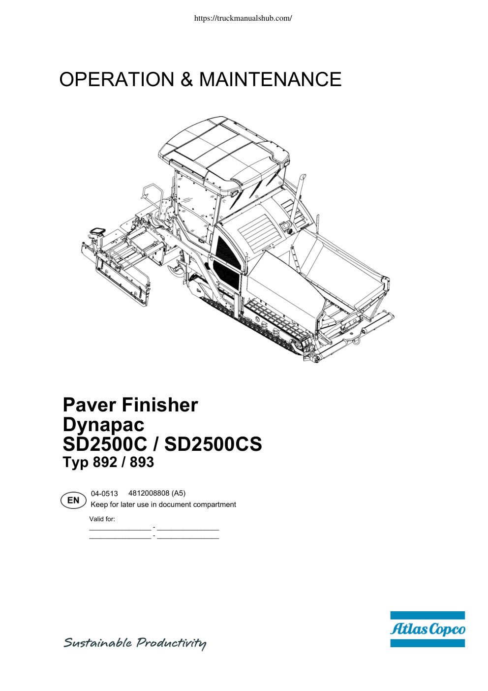 Première page de Dynapac SD2500C SD2500CS Paver Finisher Operation Maintenance Manual
