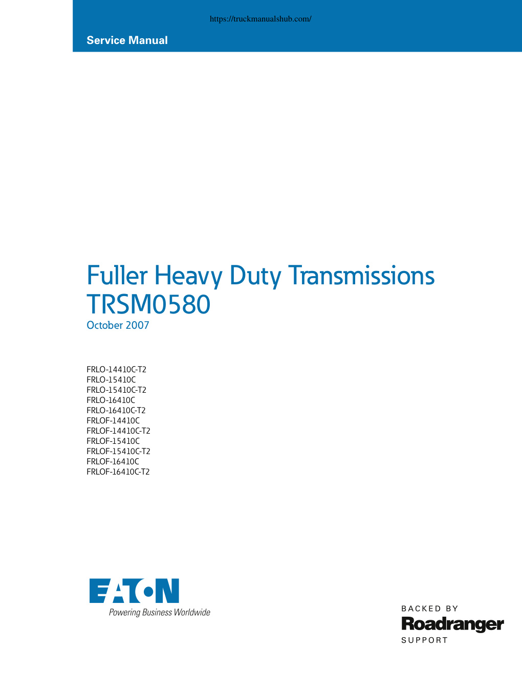 Première page de Eaton FRLO 16410C T2 Transmission Service Manual