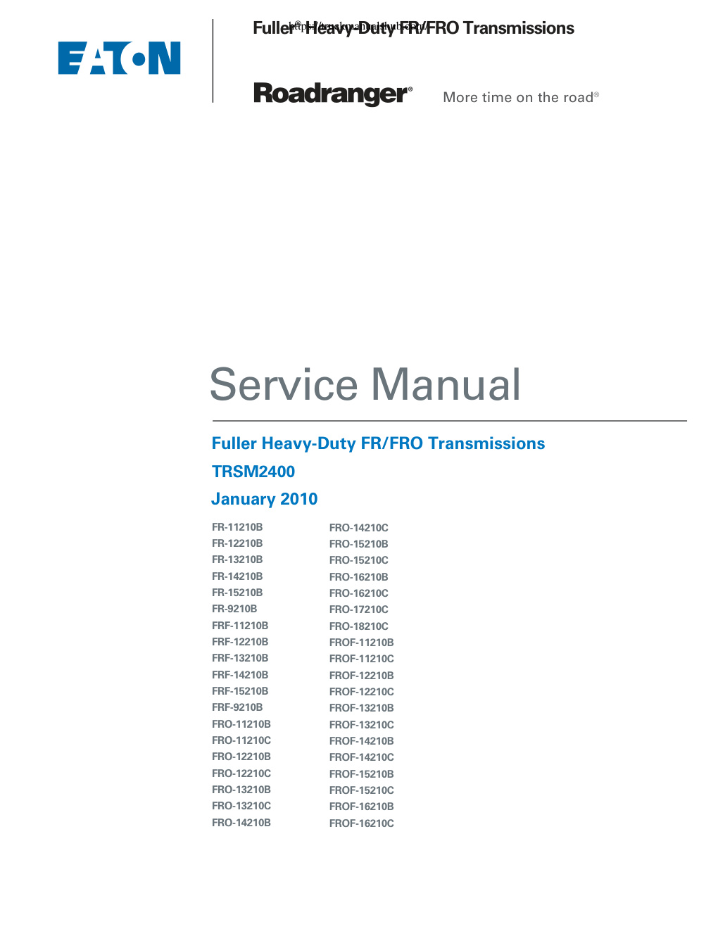 Première page de Eaton FRO 16210C Transmission Service Manual