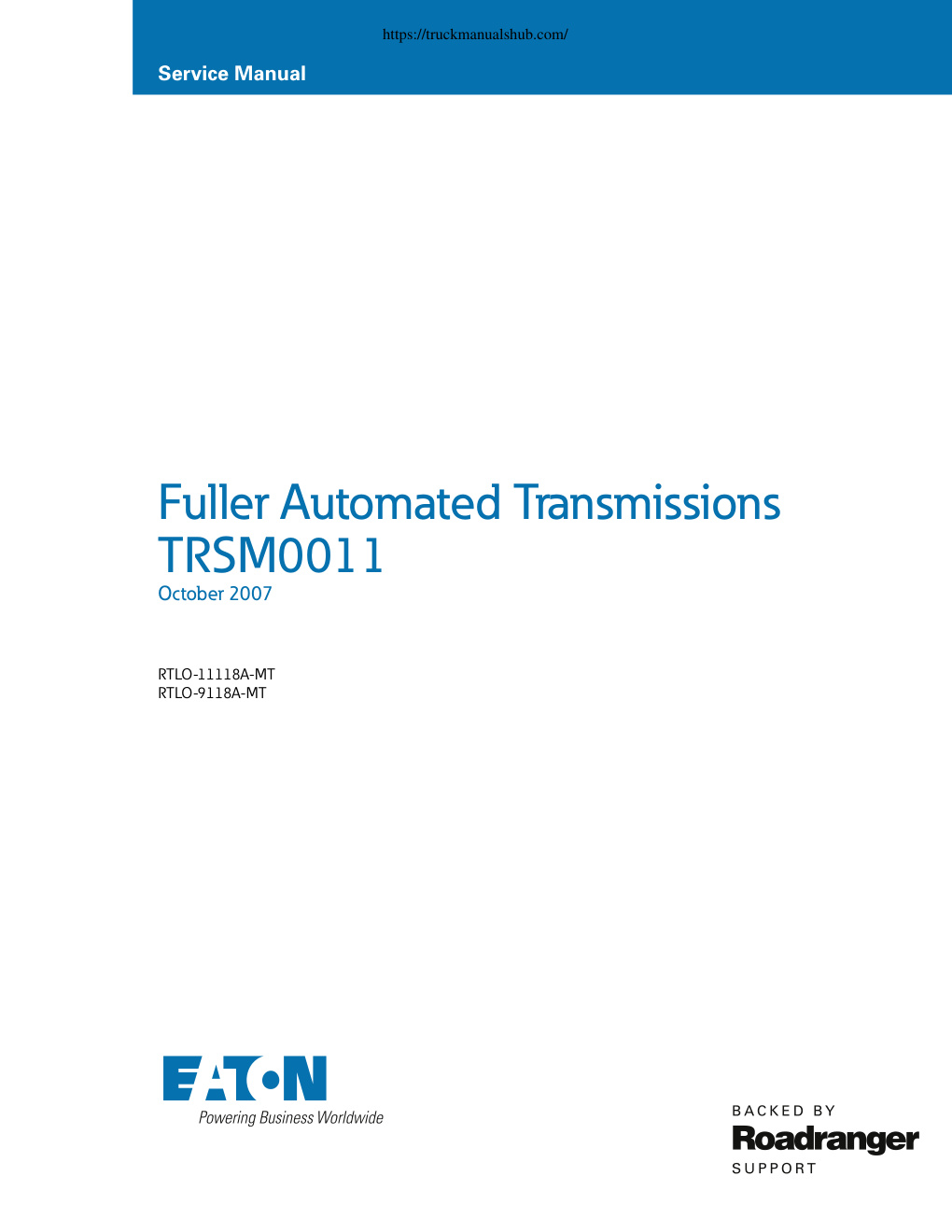 Première page de Eaton RTLO 11118A MT Transmission Service Manual