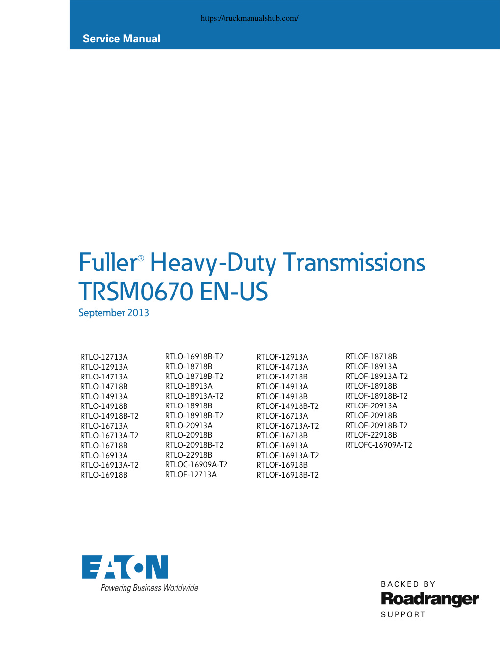 Première page de Eaton RTLO 18913A Transmission Service Manual