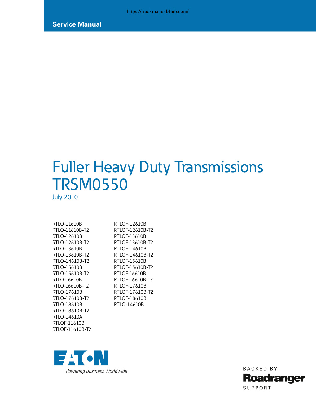 Première page de Eaton RTLOF 18610B Transmission Service Manual