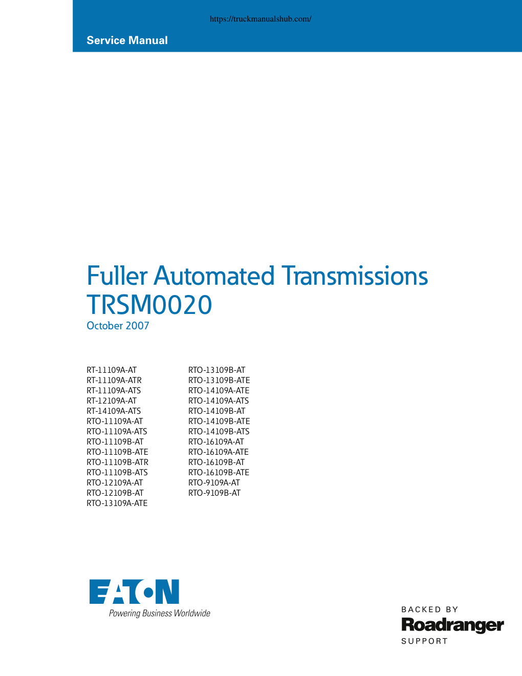 Première page de Eaton RTO 13109B AT Transmission Service Manual