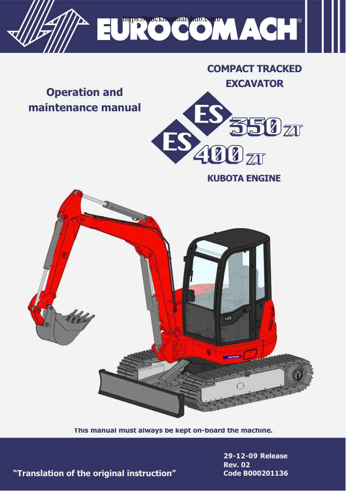 Première page de Eurocomach ES350ZT ES400ZT Compact Tracked Excavator Operation and Maintenance Manual