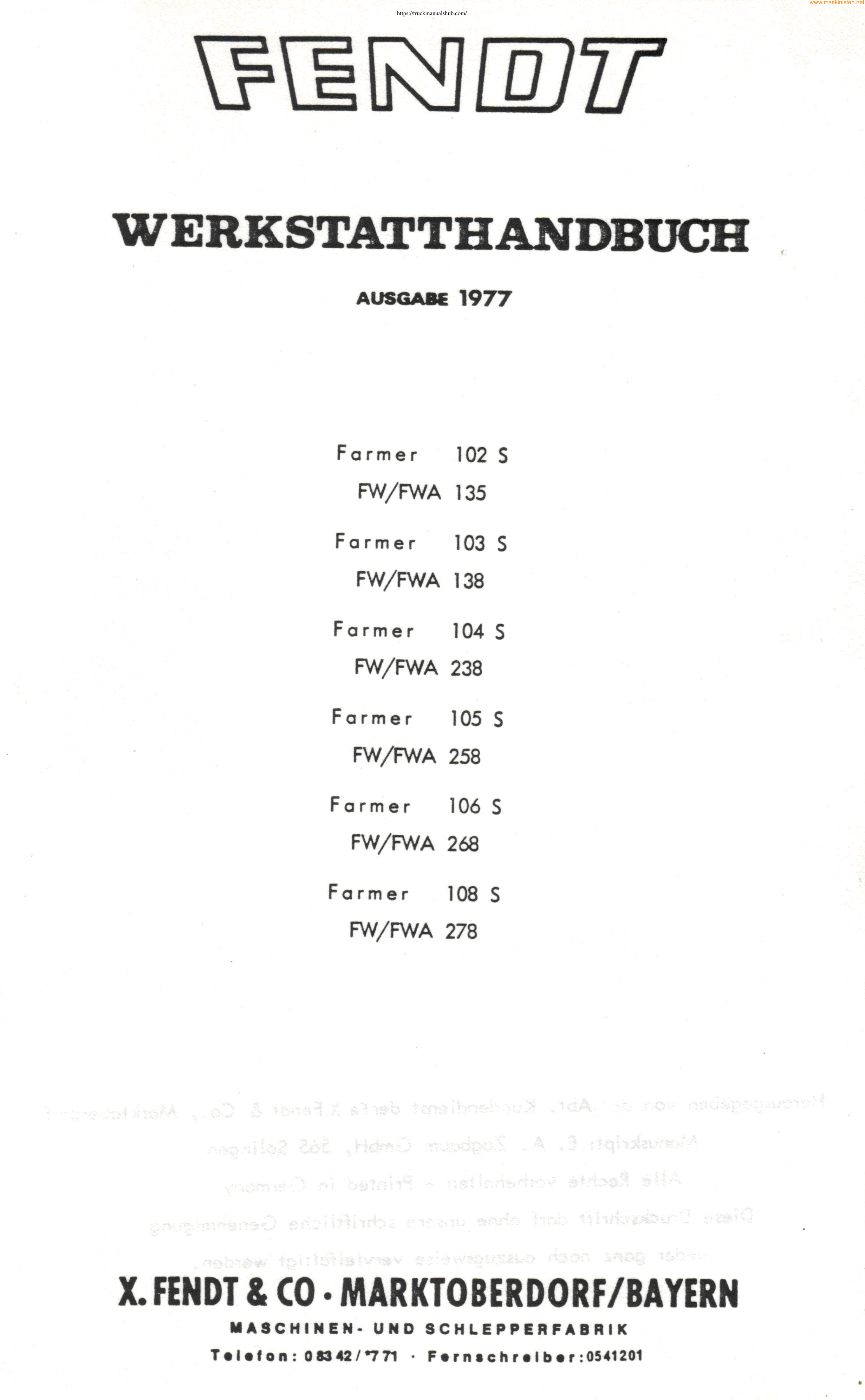Première page de Fendt Farmer 102S 103S 104S 105S 106S 108S Workshop Manual