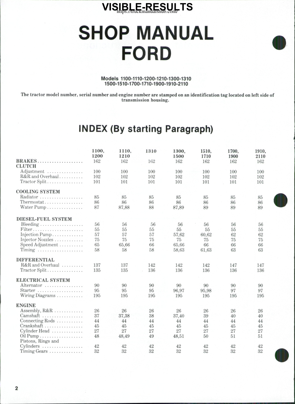 Première page de Ford 1100 2112 Tractor Service Manual
