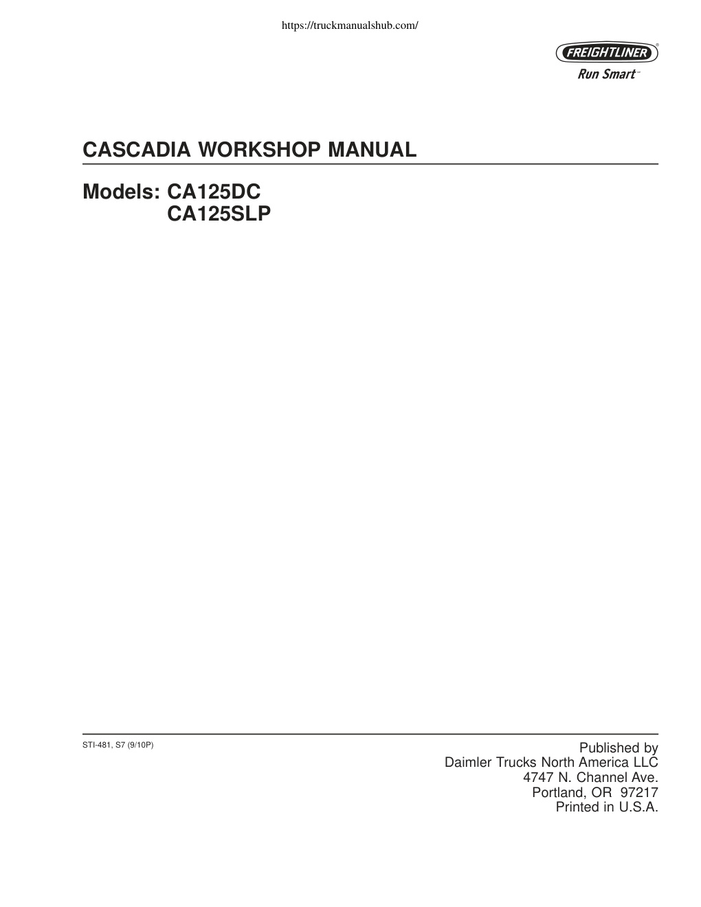 Première page de Freightliner Cascadia Workshop Manual