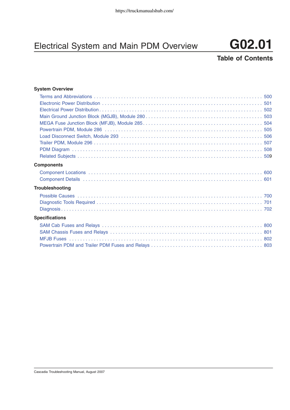 Première page de Freightliner Electrical System and Main PDM Overview