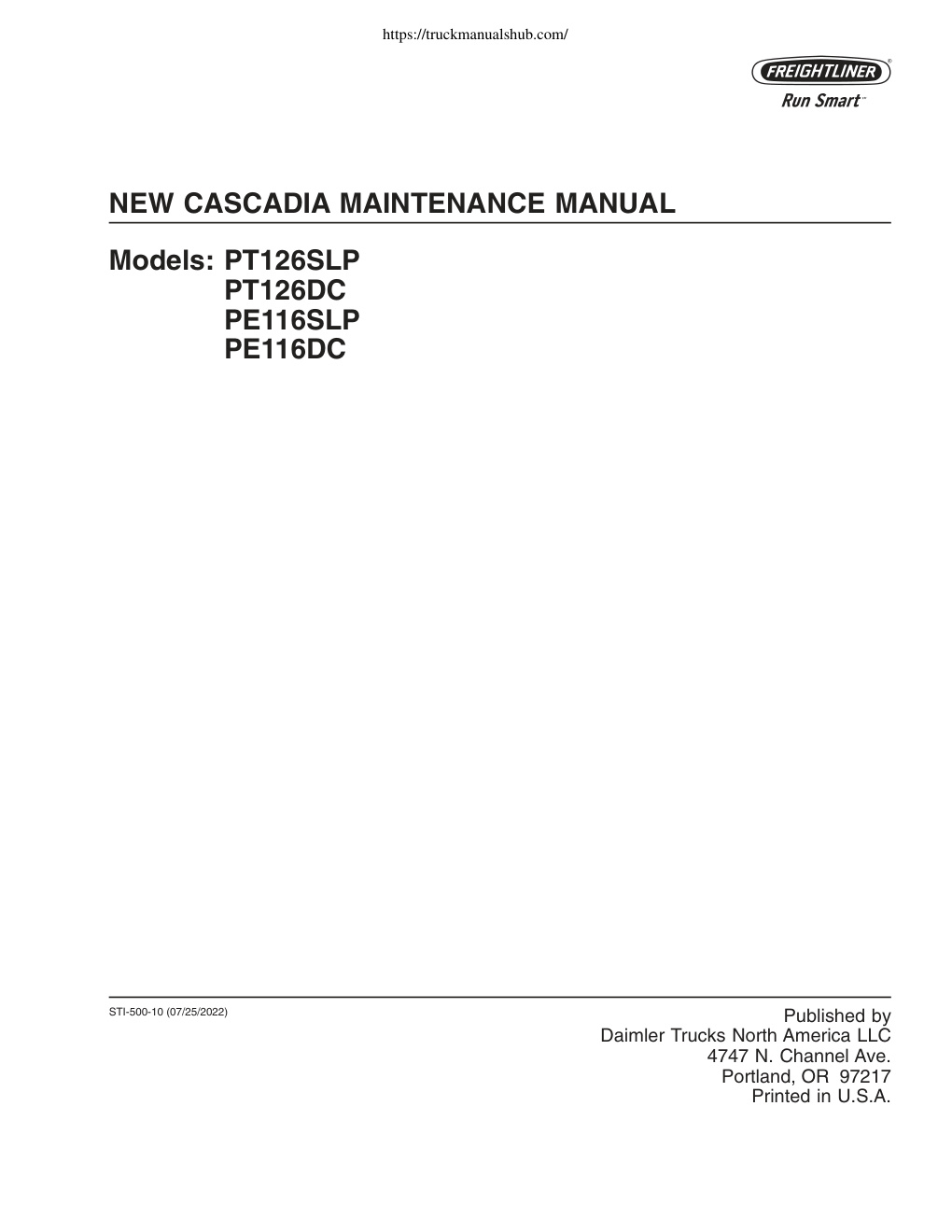 Première page de Freightliner New Cascadia Maintenance Manual