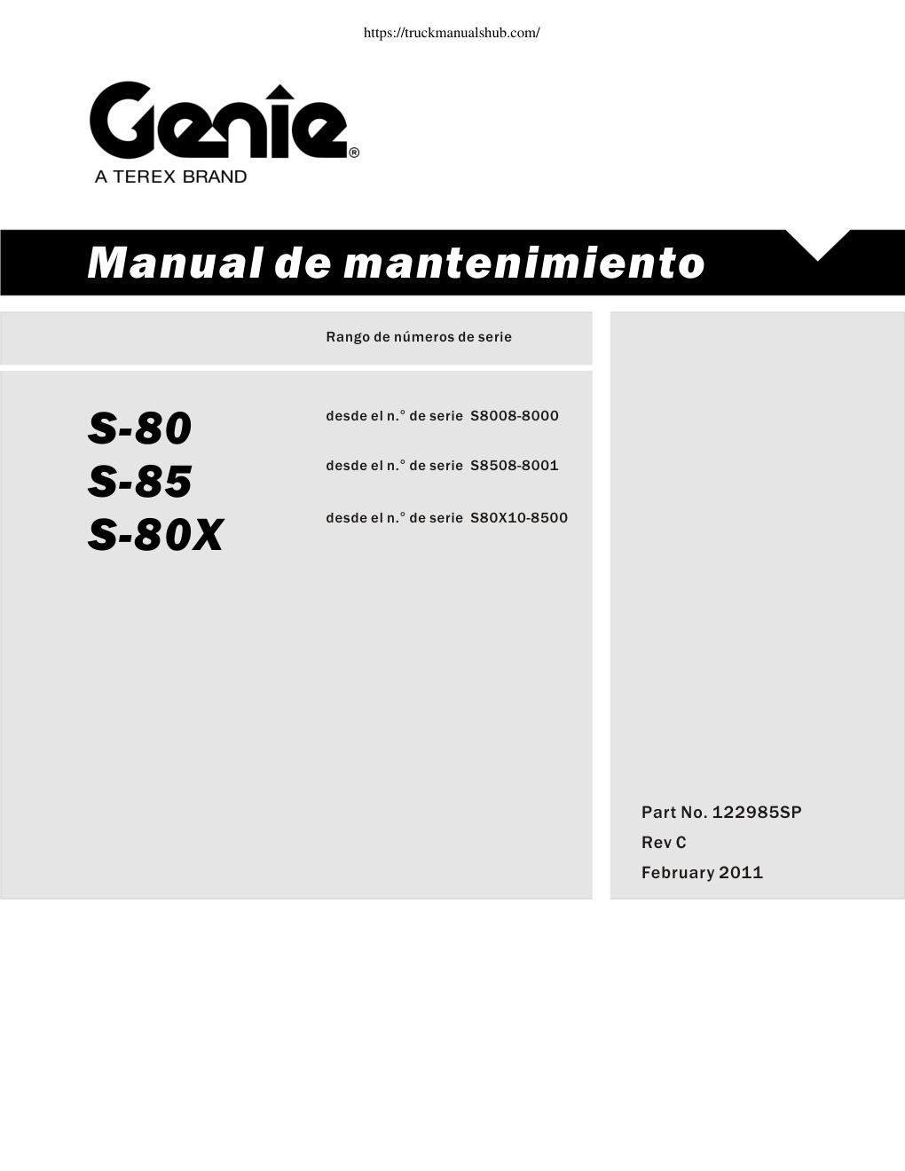 Première page de Genie S80 S85 S80X Super Series Operator Maintenance Manual
