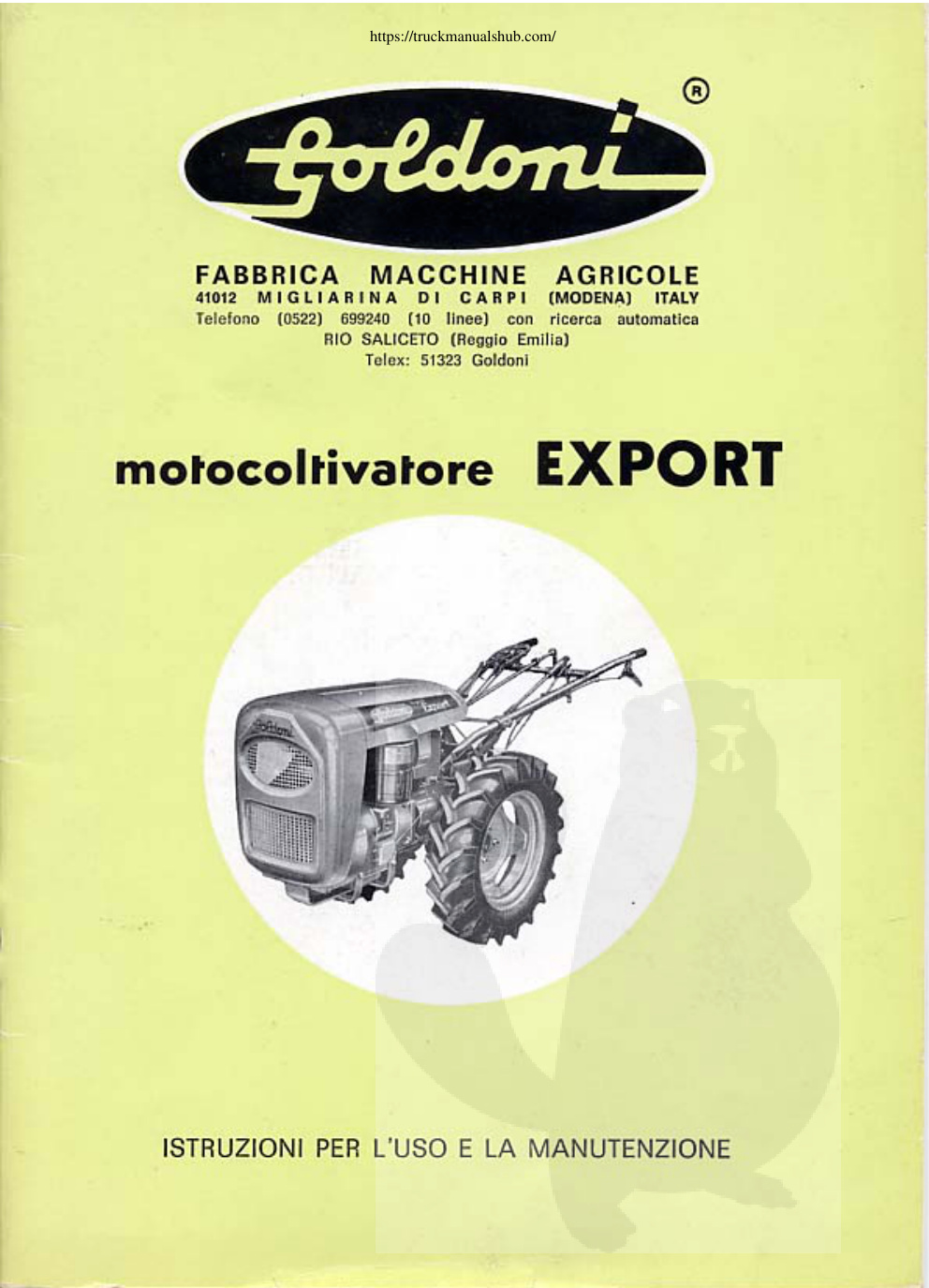 Première page de Goldoni Export Operation and Maintenance Manual
