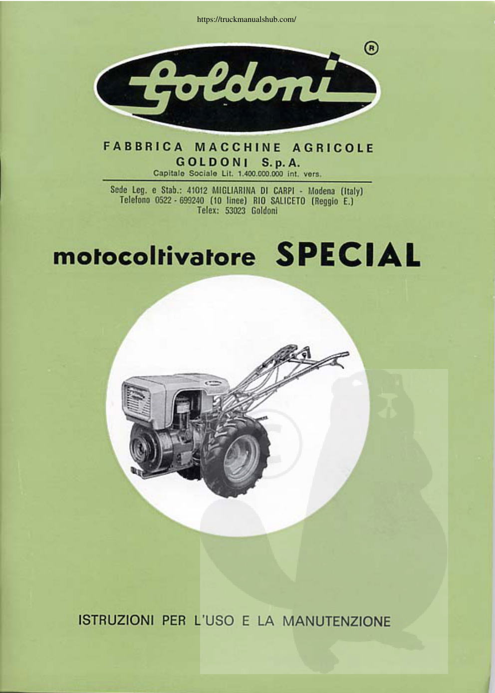 Première page de Goldoni Special Operation and Maintenance Manual