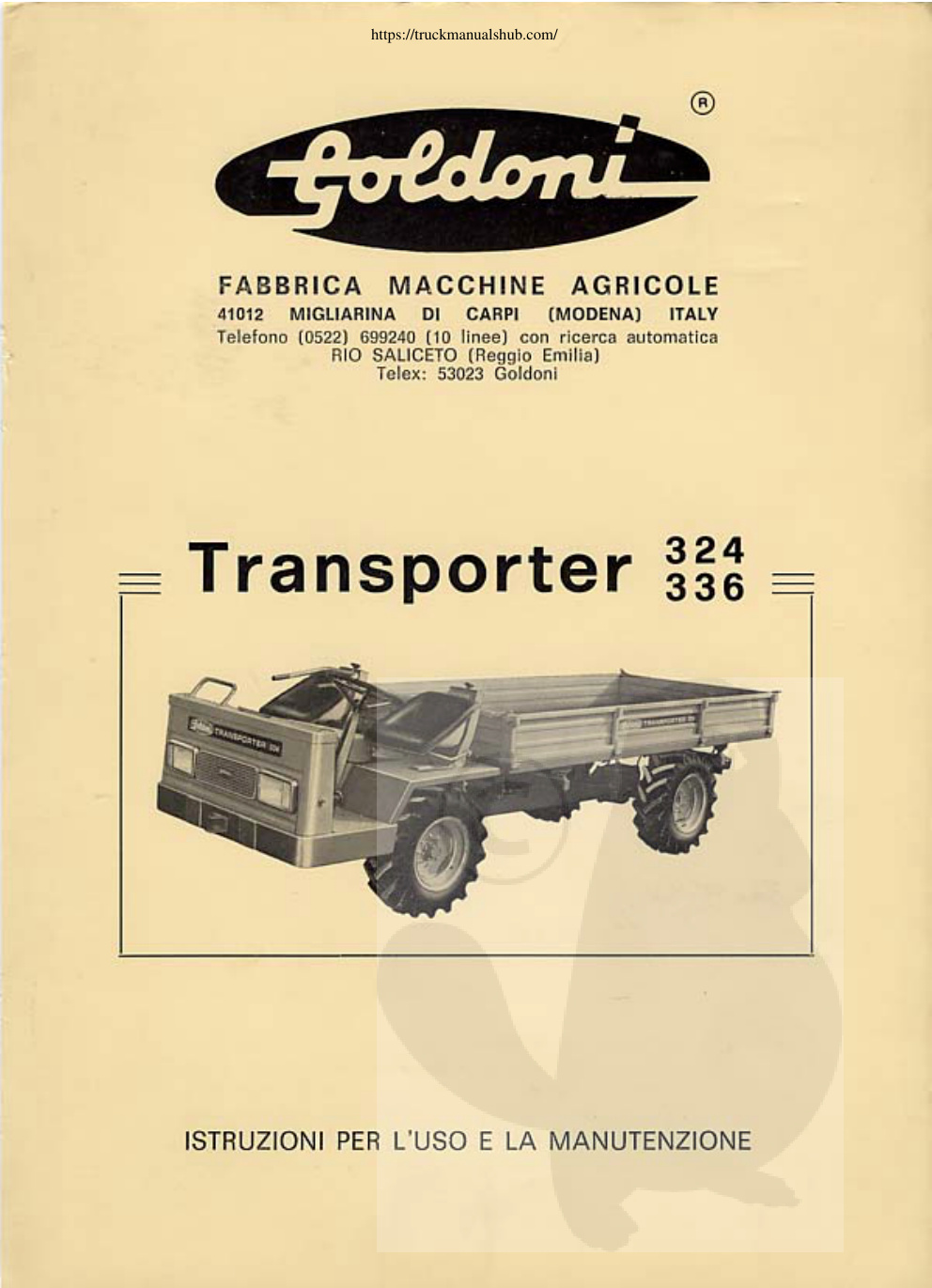 Première page de Goldoni Transporter 324 336 Operation and Maintenance Manual