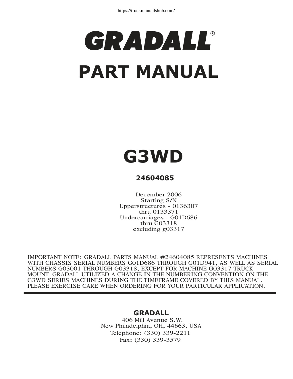 Première page de Gradall G3WD Parts Manual