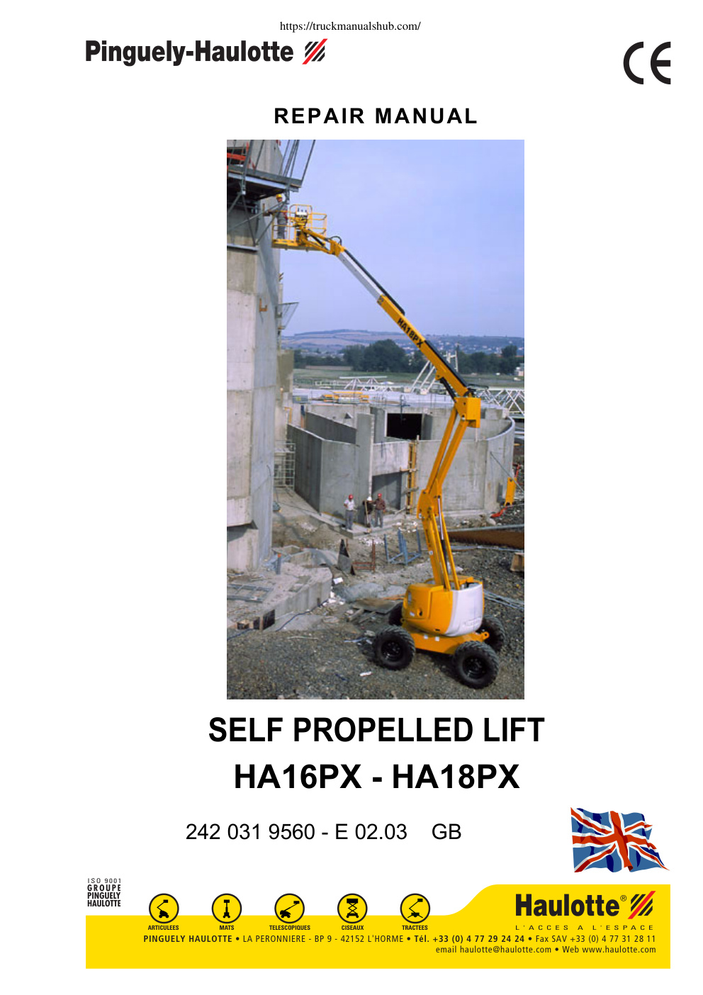 Première page de Haulotte HA16PX HA18PX Self Propelled Lift Repair Manual