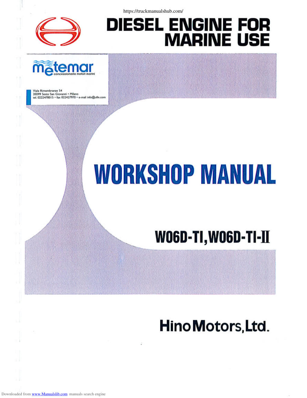 Première page de Hino Motors W06D TIl Workshop Manual