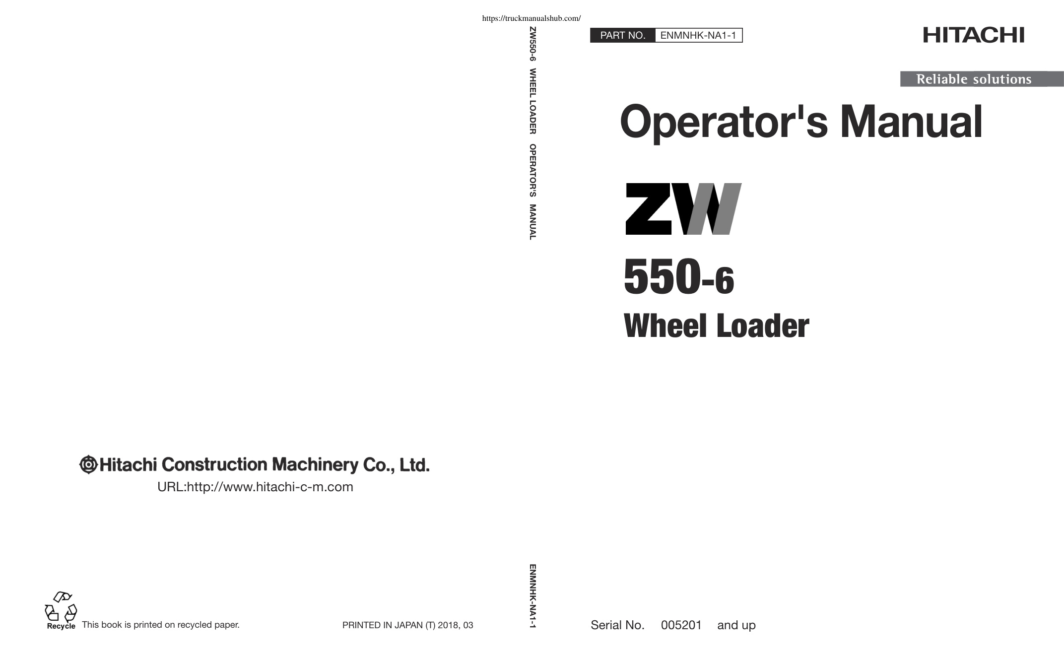 Première page de Hitachi ZW 550 6 Operator s Manual