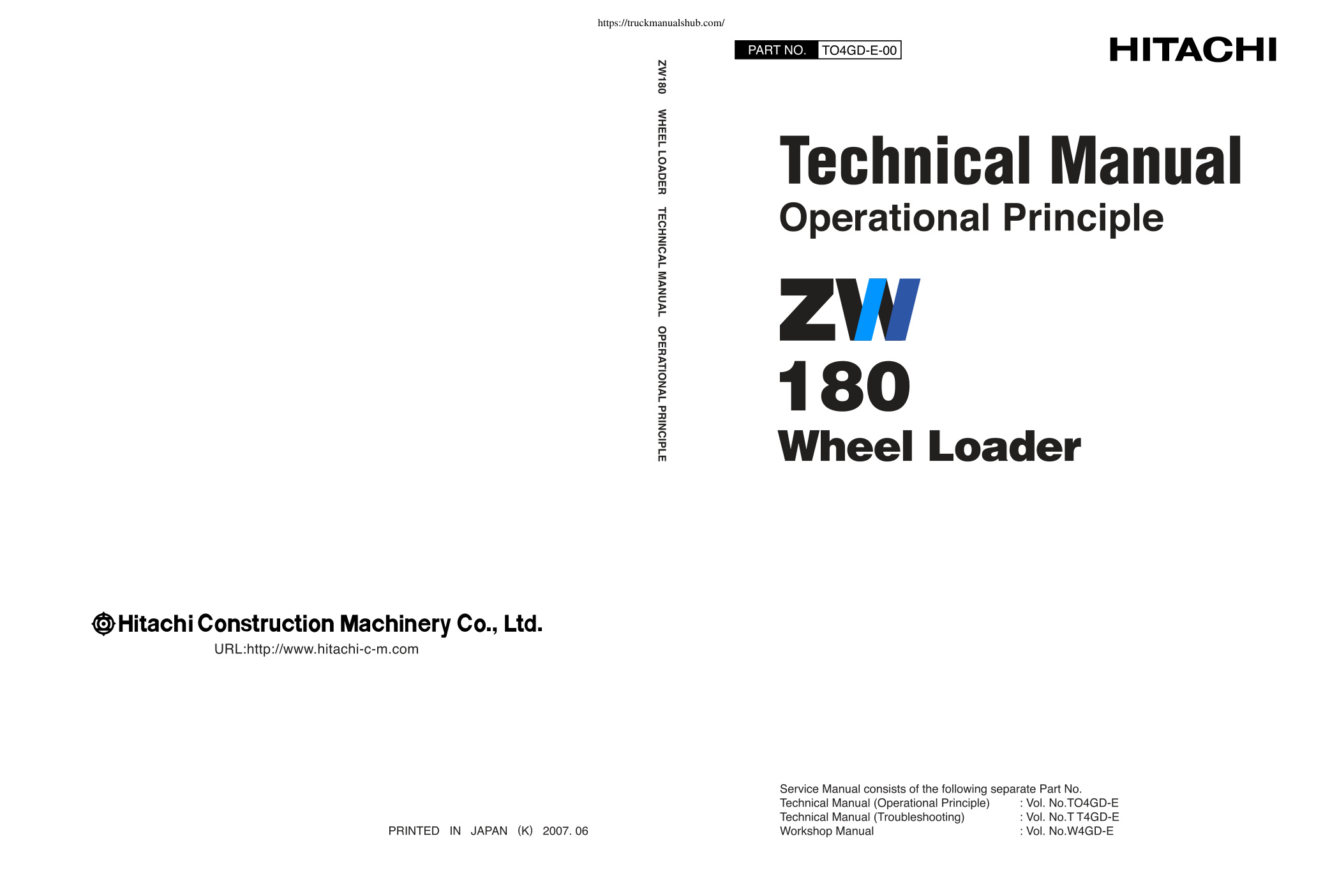 Première page de Hitachi ZW180 Wheel Loader Technical Manual
