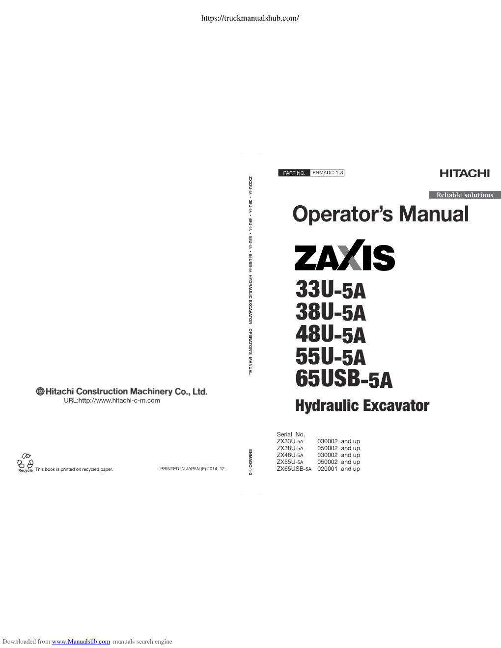 Première page de Hitachi Zaxis 33U 5A 38U 5A 65USB 5A 48U 5A 55U 5A Operator s Manual
