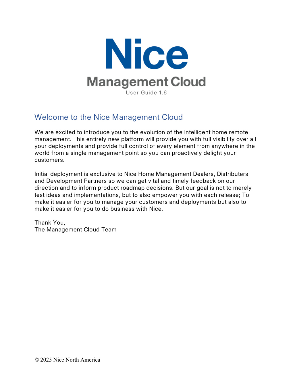 Première page de Management_Cloud_UserGuide1.6_2025