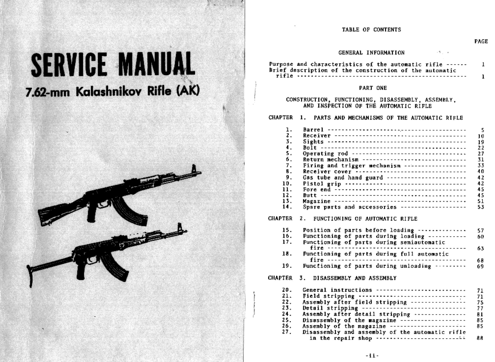 Première page de AK47 Kalashnikov 7 62mm Rifle Service Manual
