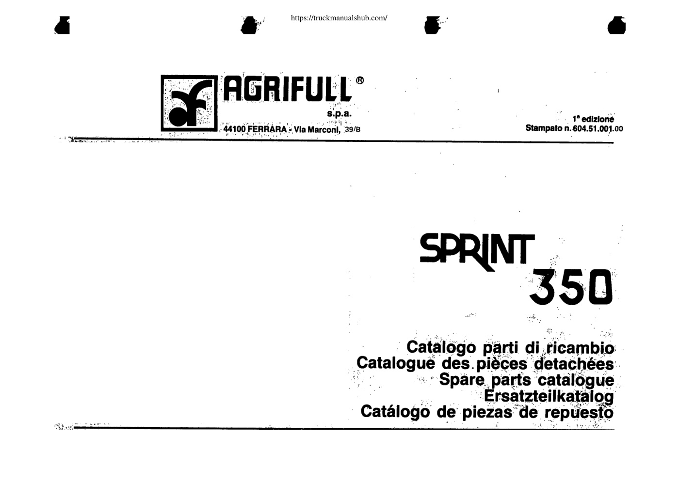 Première page de Agrifull Sprint 350 Parts Manual