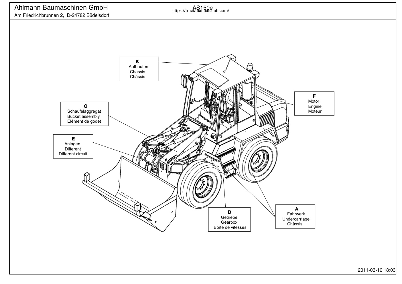 Première page de Ahlmann AZ 150e Parts Manual