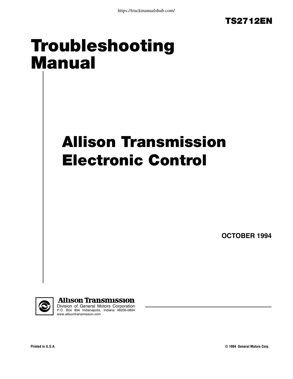 Première page de Allison Transmission Electronic Controls Troubleshooting Manual